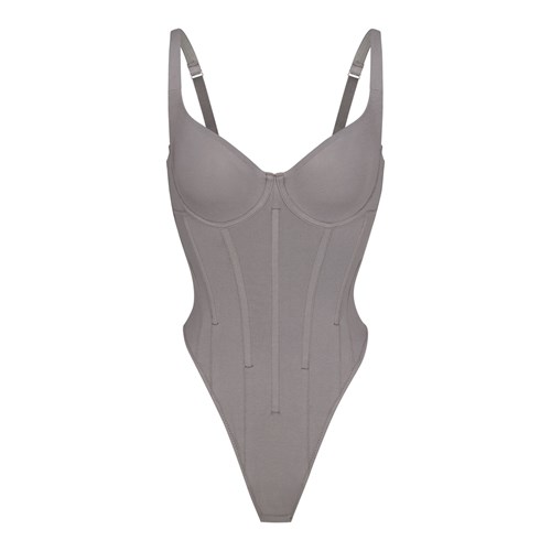 SKIMS Bavlněné Corset Unlined Bodysuit Charcoal | 1374986-WD