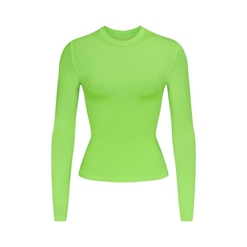 SKIMS Bavlněné Jersey Long Sleeve T-shirt Zelene | 3510768-ZO