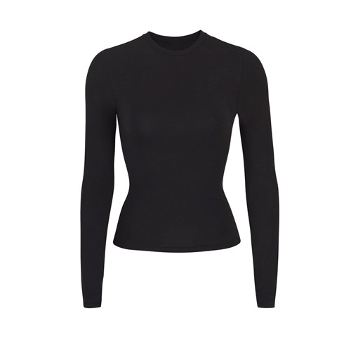 SKIMS Bavlněné Jersey Long Sleeve T-shirt Soot | 5298134-PU