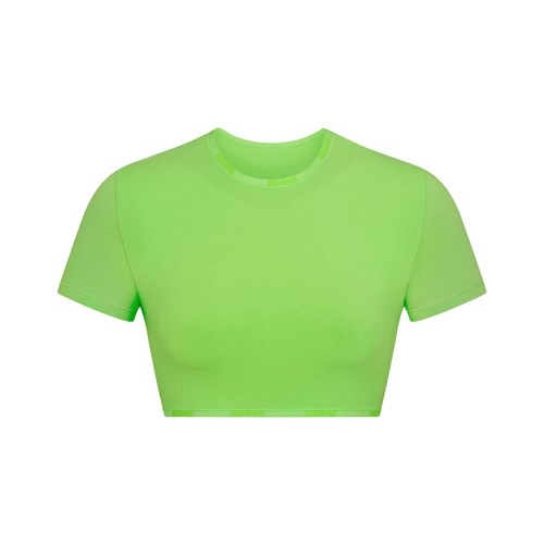 SKIMS Bavlněné Logo Super Cropped T-shirt Zelene | 2086391-DJ