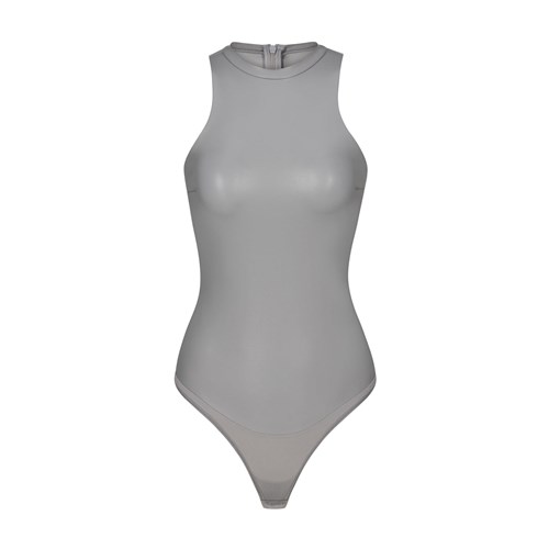 SKIMS Faux Læder High Neck Bodysuit Carbon | 1849526-MJ