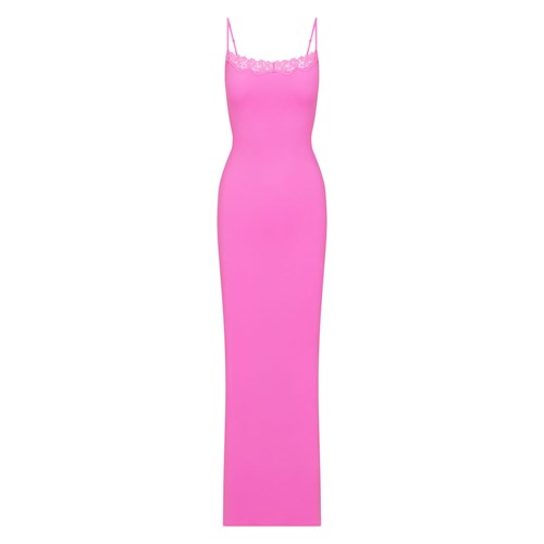SKIMS Fits Everybody Krajkové Long Slip Šaty Neon Orchid | 5872609-XC