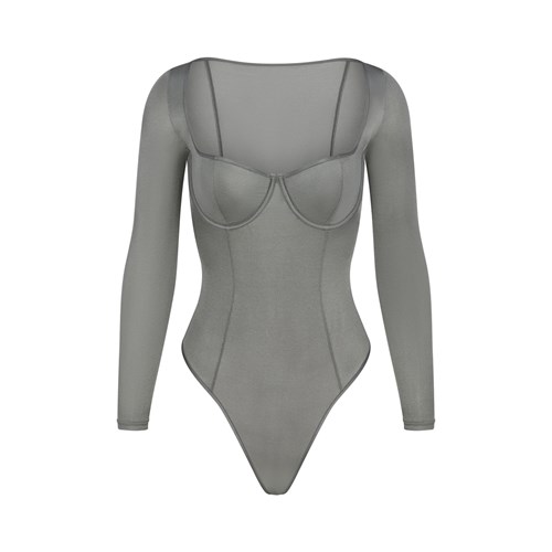 SKIMS Glissenette Long Sleeve Bodysuit Thunder | 5019247-FG
