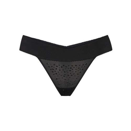 SKIMS Jelly Sheer Rhinestone Tanga Onyx | 9875643-YH