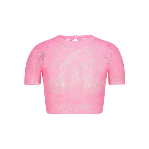 SKIMS Knit Krajkové Cropped T-shirt Azalea | 8269704-BN