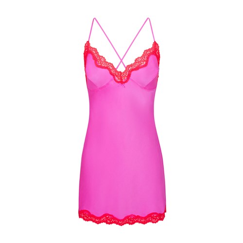 SKIMS Krajkové Trimmed Silk Slip Šaty Neon Orchid | 9214073-IP