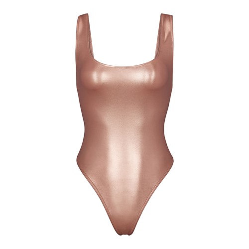 SKIMS Metallic Swim High Cut One Piece Champagne | 1962038-SE