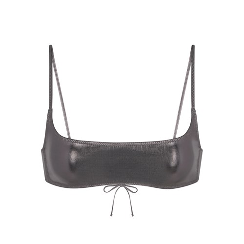 SKIMS Metallic Swim Micro Scoop Bikiny Top Carbon | 8362194-PG