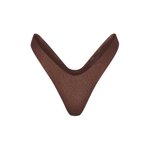 SKIMS Naked Shine Dipped V Tanga Cocoa | 6745192-JM