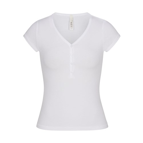 SKIMS New Vintage Henley T-shirt Snow | 6491057-QB