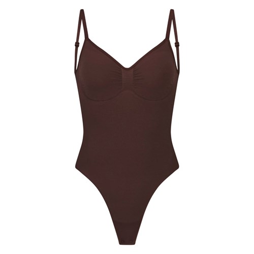 SKIMS Seamless Sculpt Low Back Tanga Bodysuit Cocoa | 7643521-BQ