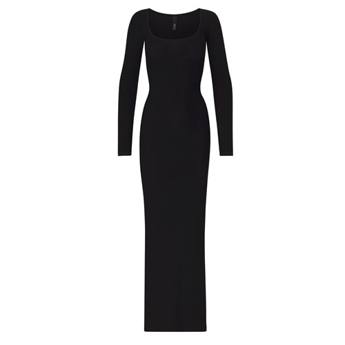 SKIMS Soft Lounge Long Sleeve Šaty Onyx | 6170459-JS